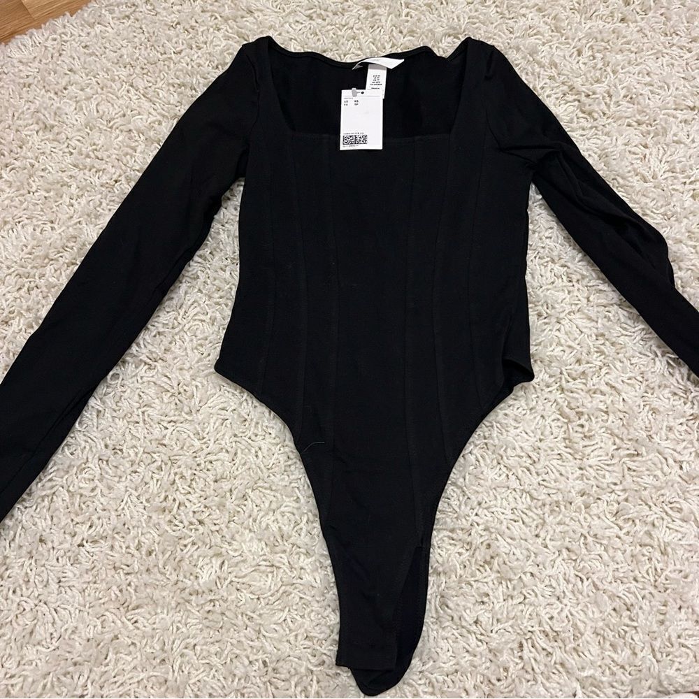H&M Black Square Neck Long Sleeve Bodysuit - Picture 3 of 4